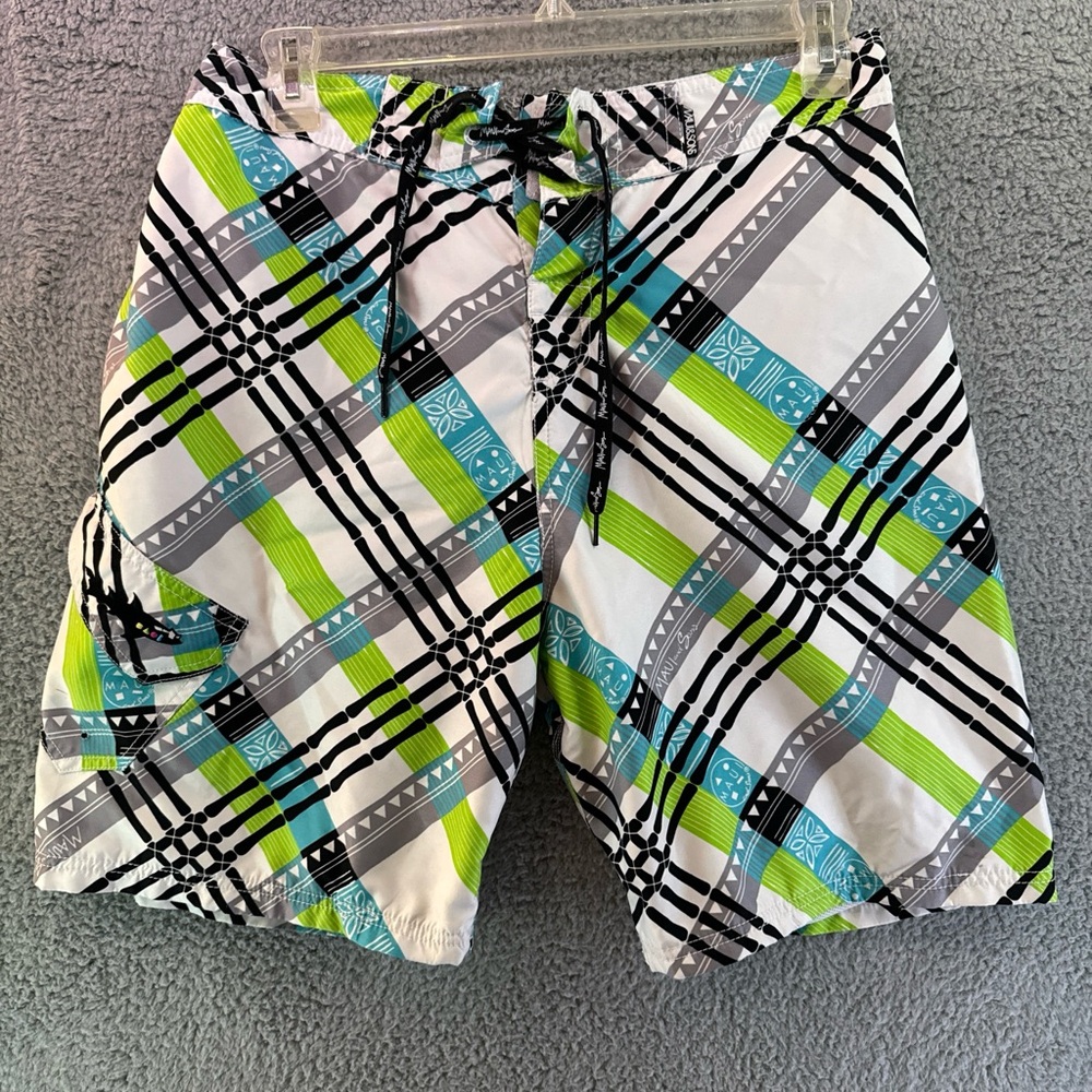 Maui And Sons Board Shorts Black Shark 4 Way Stretch Swim Surf Trunks Mens 34